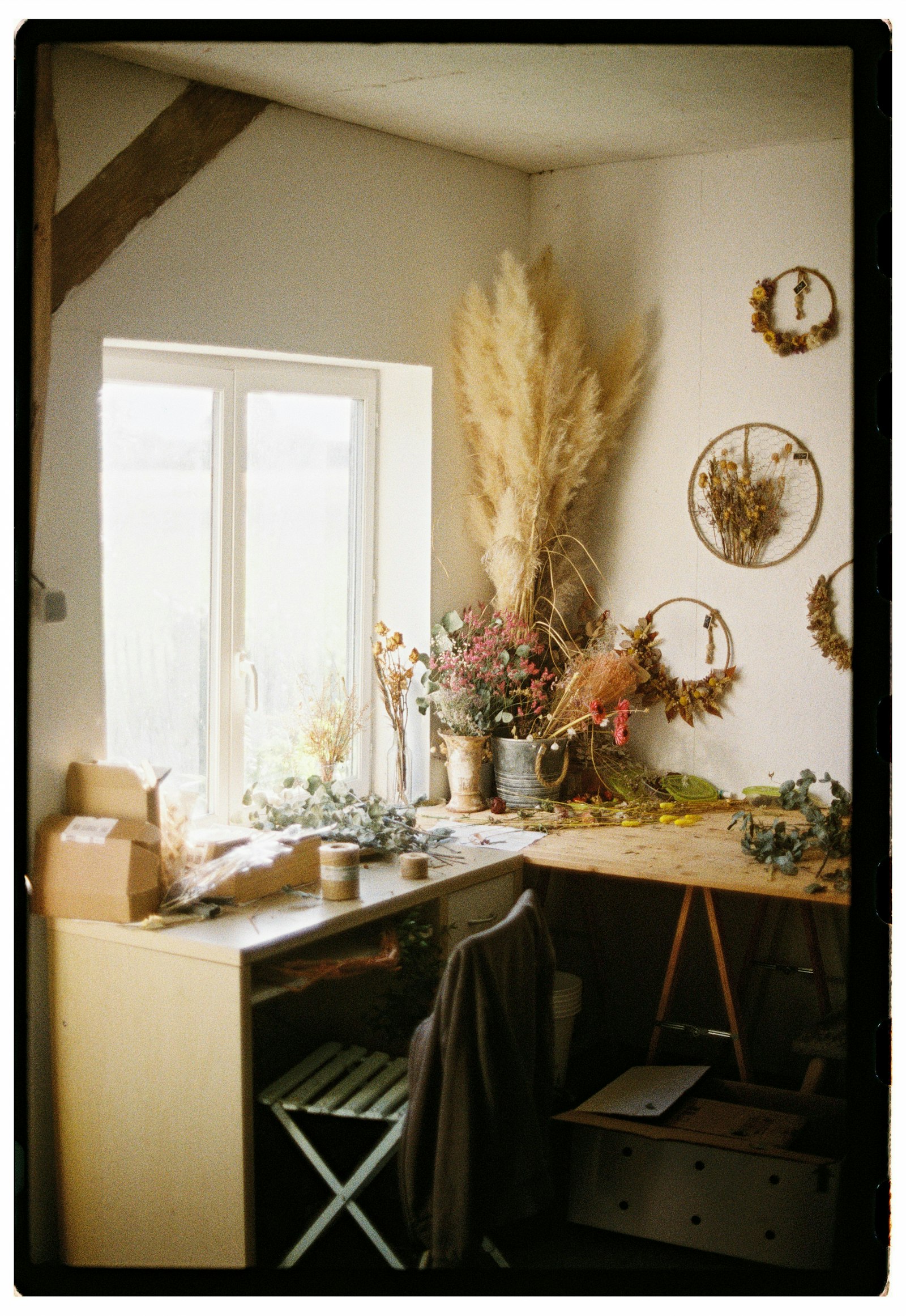 Dried florals and pampas grass styled indoors